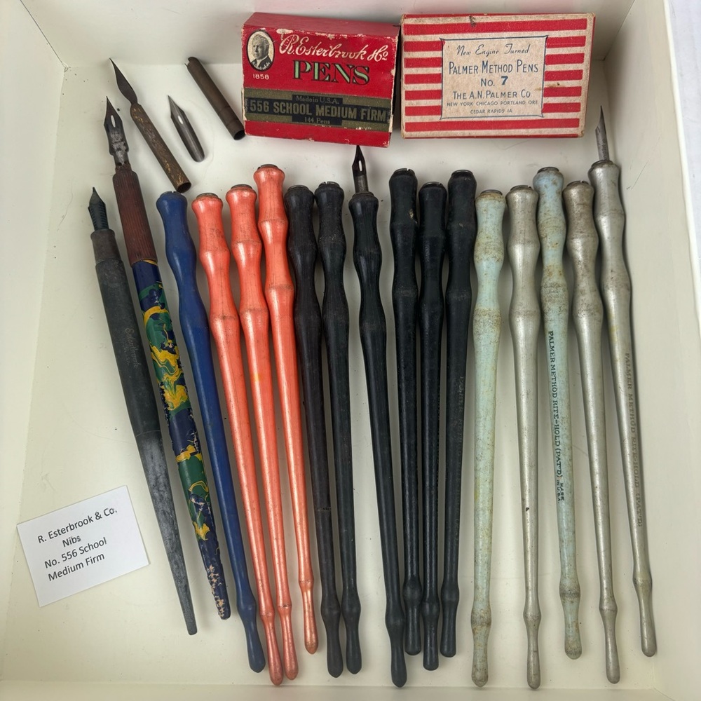 Collection of vintage Dip pen holders/2-boxes Dip pen nibs/Palmer method pens